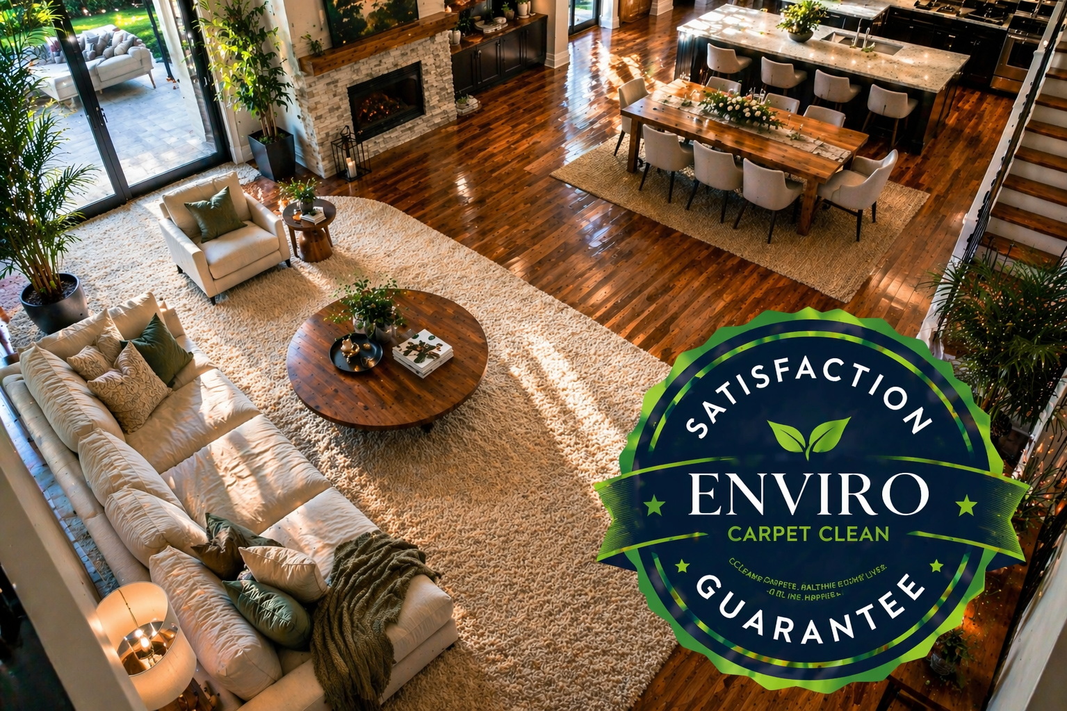 Cinematic living room with Enviro satisfaction seal